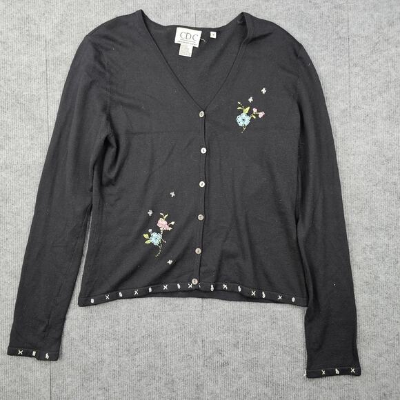 CDC Cardigan Womens Medium Silk Floral Embroidered Button Up Coquette Cottage - Picture 1 of 7
